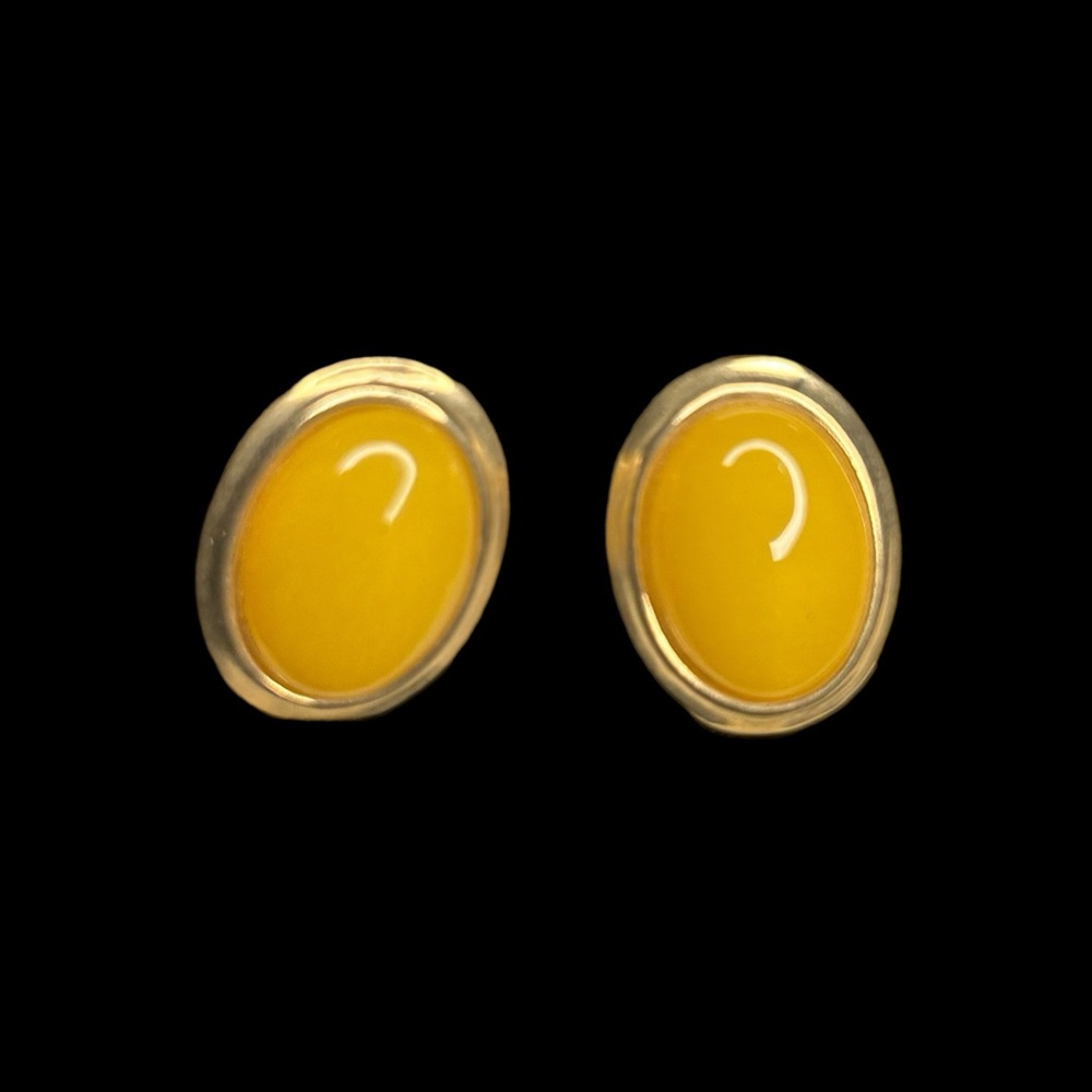 Vintage Gold-Accent Yellow Stone Clip-on Earrings